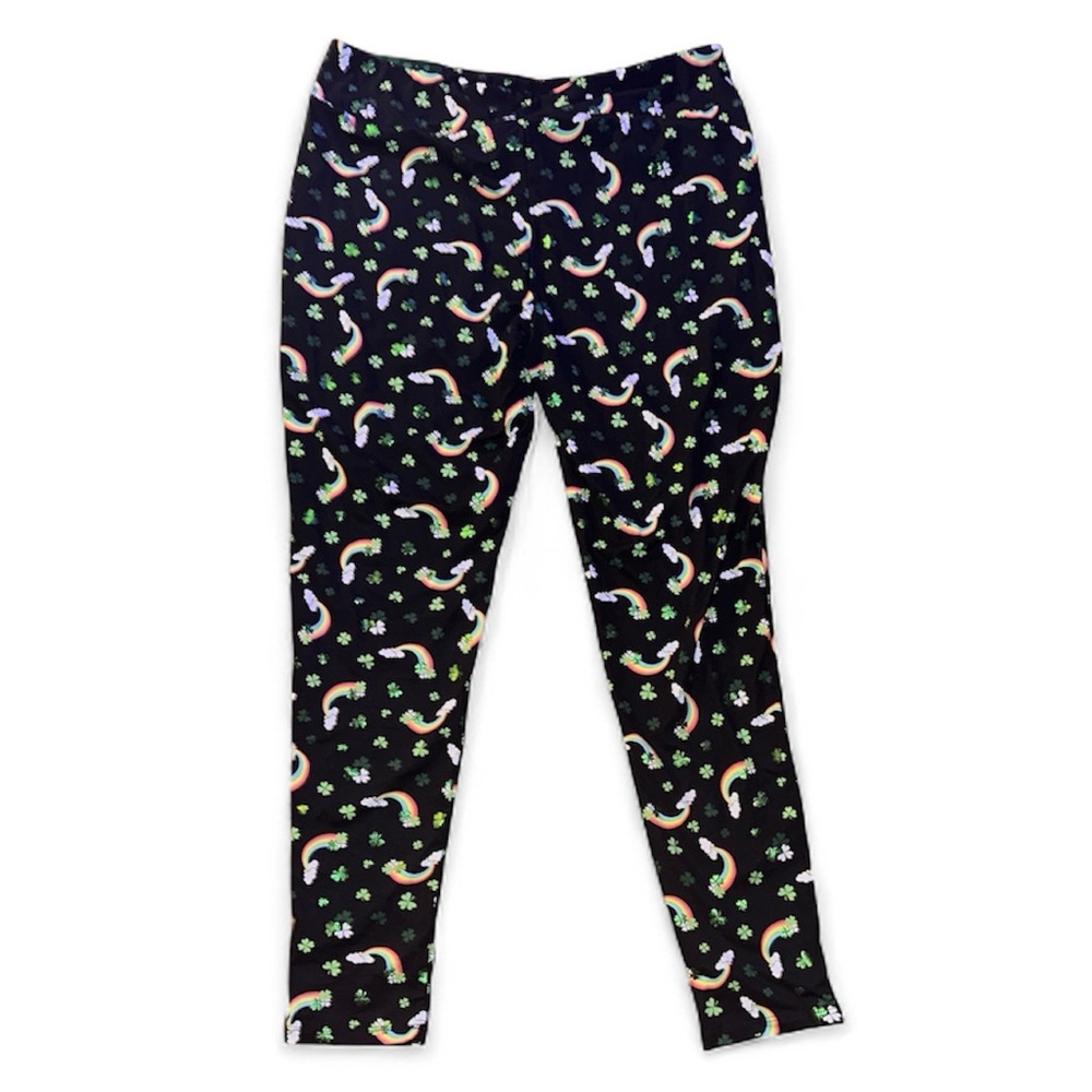 NWT Feeling Festive Black Rainbow Shamrock Leggings - Picture 2 of 5
